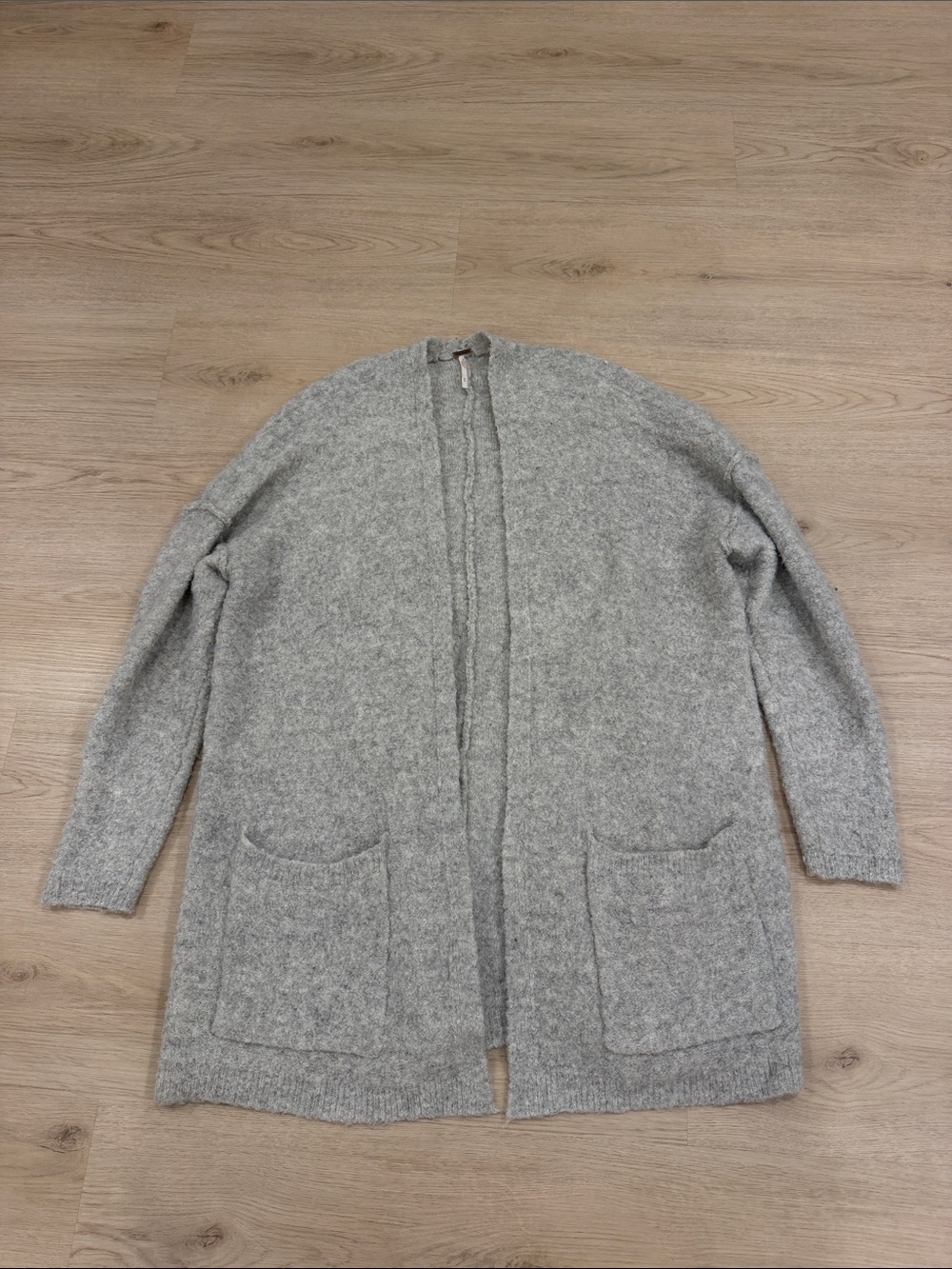Free People Medium Open-Front Gray Long Knit Cardigan